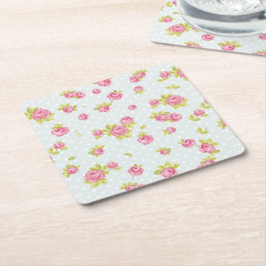 Behangselpatroon van roze rozen 4 kartonnen onderzetters (Schuin)