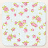Behangselpatroon van roze rozen 4 kartonnen onderzetters (Voorkant)