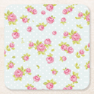 Behangselpatroon van roze rozen 4 kartonnen onderzetters