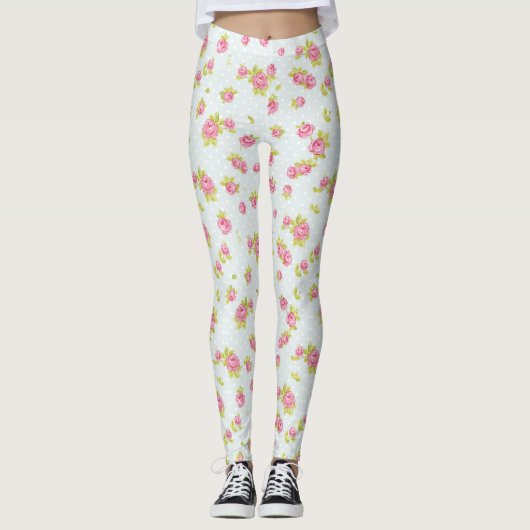 Behangselpatroon van roze rozen 4 leggings (Voorkant)