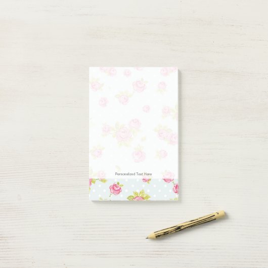 Behangselpatroon van roze rozen 4 post-it® notes (Op bureau)