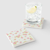 Behangselpatroon van roze rozen 4 stenen onderzetter (Zijkant)