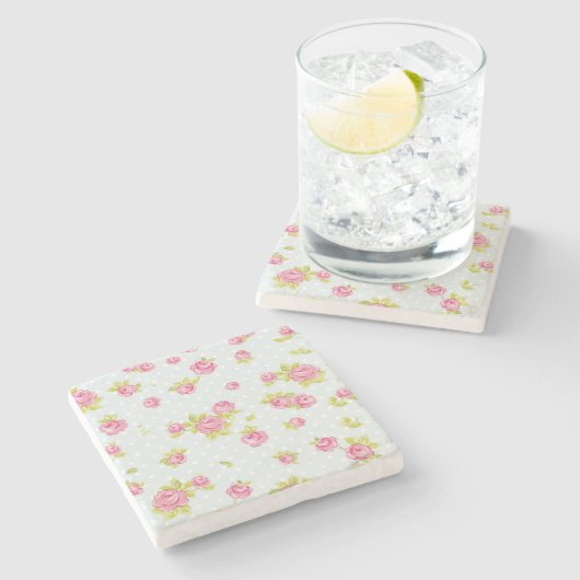 Behangselpatroon van roze rozen 4 stenen onderzetter (Zijkant)