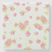 Behangselpatroon van roze rozen 4 stenen onderzetter (Voorkant)