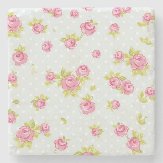 Behangselpatroon van roze rozen 4 stenen onderzetter (Voorkant)