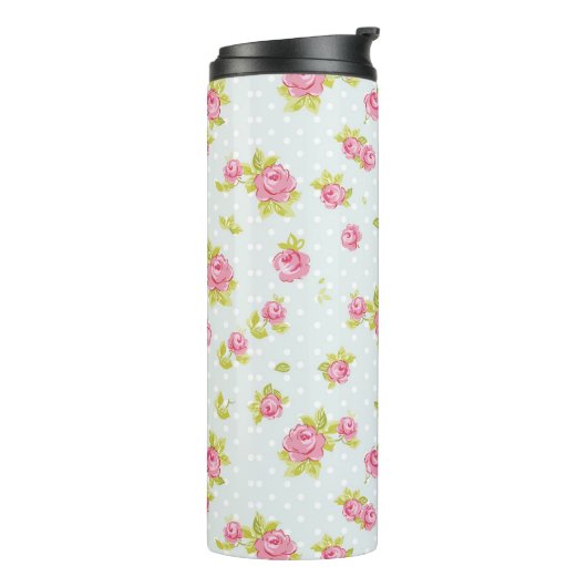 Behangselpatroon van roze rozen 4 thermosbeker (Gedraaid links)