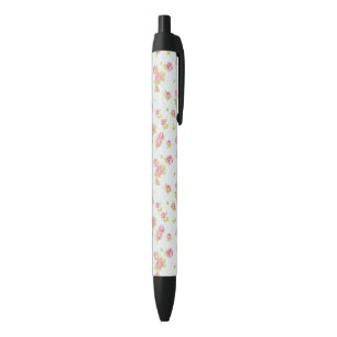 Behangselpatroon van roze rozen 4 zwarte inkt pen