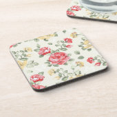 Behangselpatroon van roze rozen bier onderzetter (Linkerzijde)