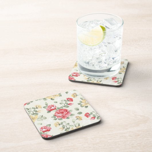 Behangselpatroon van roze rozen bier onderzetter (Rechterzijde)