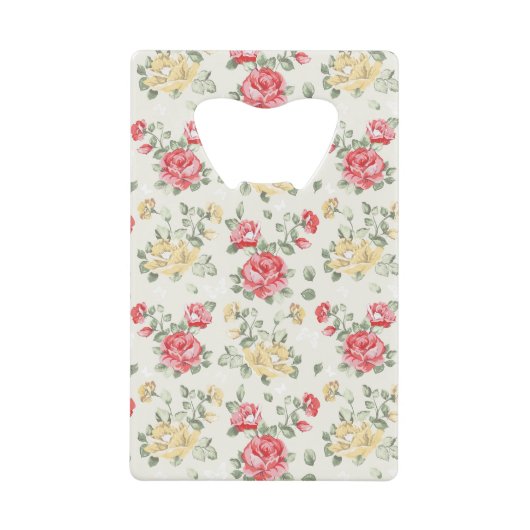 Behangselpatroon van roze rozen creditkaart flessenopener (Voorkant)