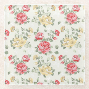 Behangselpatroon van roze rozen glazen onderzetter