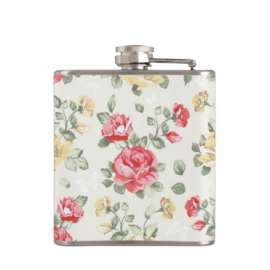 Behangselpatroon van roze rozen heupfles (Achterkant)