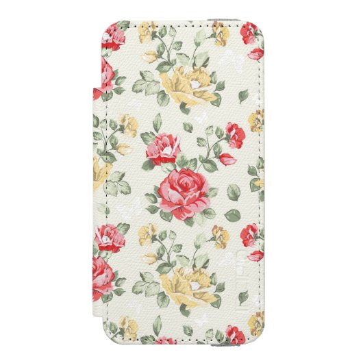 Behangselpatroon van roze rozen incipio iPhone portemonnee hoesje (Voorkant Agenda)