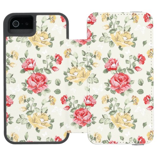 Behangselpatroon van roze rozen incipio iPhone portemonnee hoesje (Agenda Open)