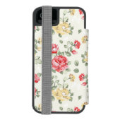 Behangselpatroon van roze rozen incipio iPhone portemonnee hoesje (Agenda Achterkant)