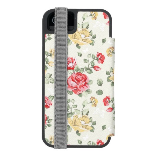 Behangselpatroon van roze rozen incipio iPhone portemonnee hoesje (Agenda Achterkant)