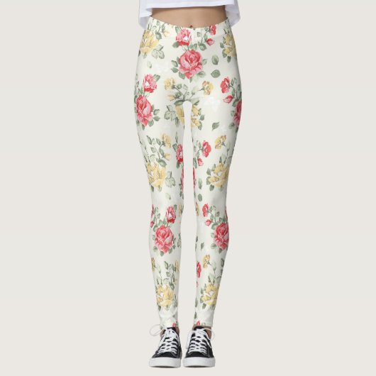 Behangselpatroon van roze rozen leggings (Voorkant)