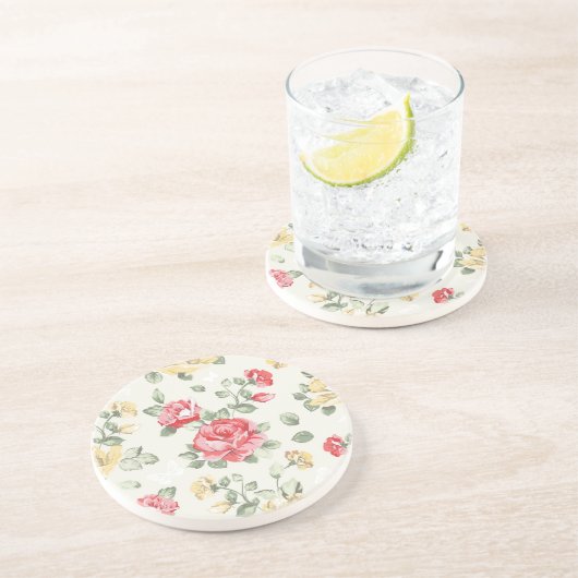 Behangselpatroon van roze rozen zandsteen onderzetter (Zijkant)