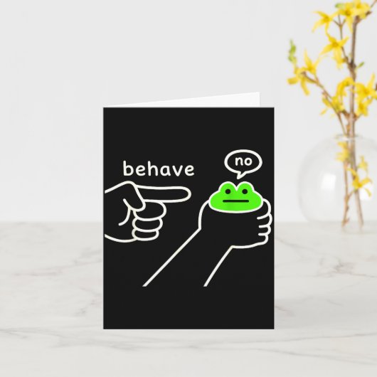 Behave No Funny Frog Meme Humor Kaart (Gele Bloem)