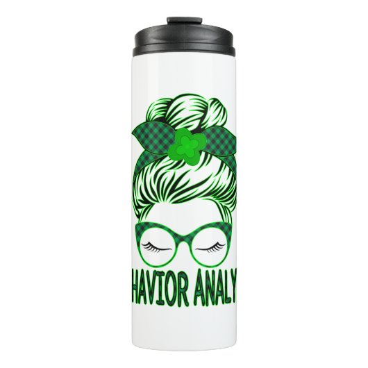 Behavior Analyst BCBA Messy Bun St Patrick's Day Thermosbeker (Voorkant)