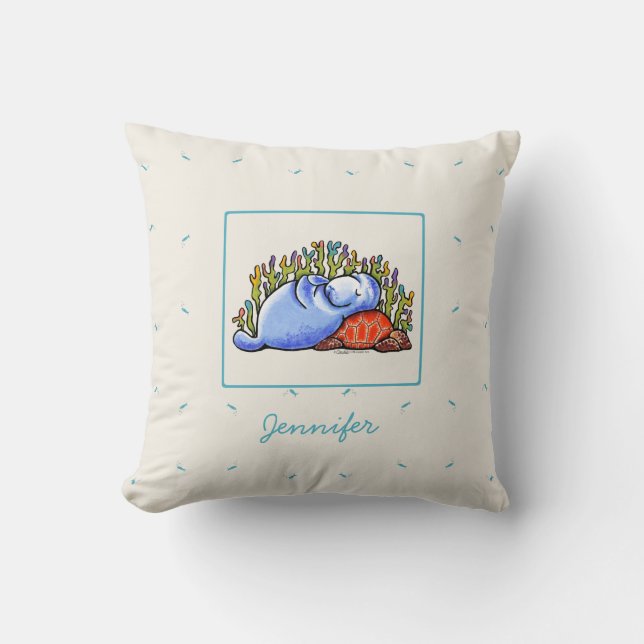 Beheer Zee Turtle Slumber Party Gepersonaliseerd Kussen (Voorkant)