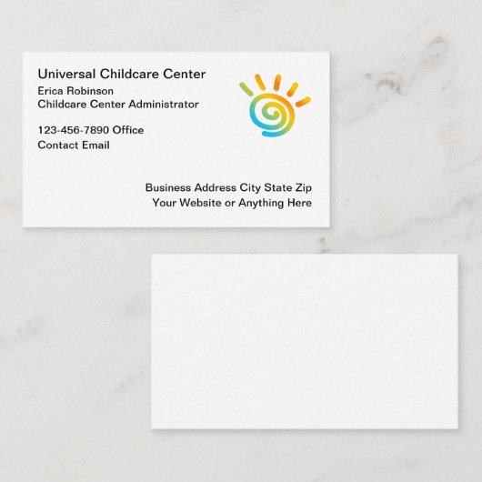 beheerder van het kinderopvangcentrum visitekaartje (Voorkant / Achterkant)