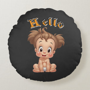 Beheerlijke Cartoon Baby Sitting Cheerfully with C Rond Kussen