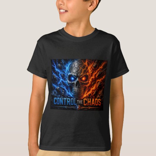 Beheers de Chaos Schedel – Vuur & IJs Gespleten Ge T-shirt (Voorkant)