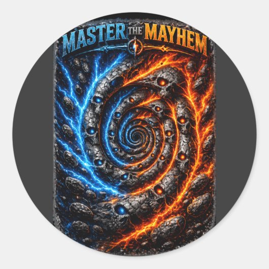 Beheers de Master the Mayhem Skull – Fire vs Ice E Ronde Sticker (Voorkant)