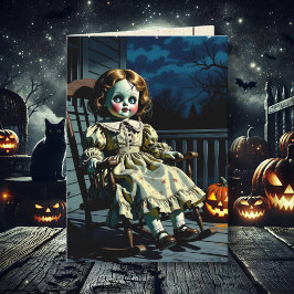 Behekste pop en Halloween pompoen Kaart