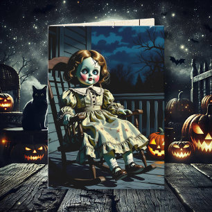 Behekste pop en Halloween pompoen Kaart