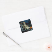 Behekste pop en Halloween pompoen Vierkante Sticker (Envelop)
