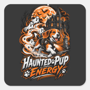 Behekste Pup Energie Beagle Halloween Geest Jager Vierkante Sticker