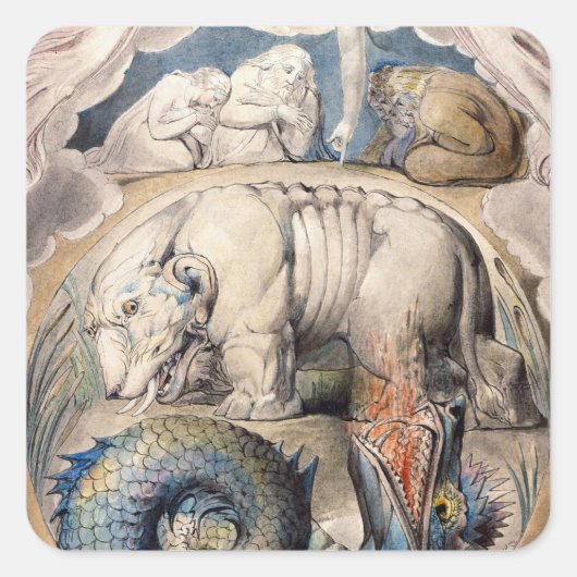 Behemoth en Leviathan William Blake 1825 Vierkante Sticker (Voorkant)