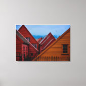 Behind Bryggen in Bergen, Noorwegen Canvas Afdruk (Voorkant)