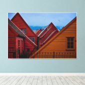 Behind Bryggen in Bergen, Noorwegen Canvas Afdruk (Insitu (Houten vloer))