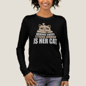 Behind Every Strong Woman Is Her Cat Funny Quote Tri-Blend Shirt (Voorkant)