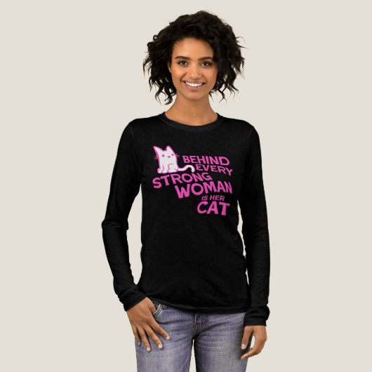 Behind Every Strong Woman Is Her Cat Funny Quote Tri-Blend Shirt (Voorkant)