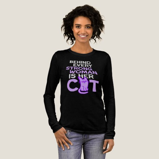 Behind Every Strong Woman Is Her Cat Funny Quote Tri-Blend Shirt (Voorkant)