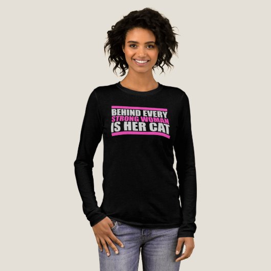 Behind Every Strong Woman Is Her Cat Funny Quote Tri-Blend Shirt (Voorkant)