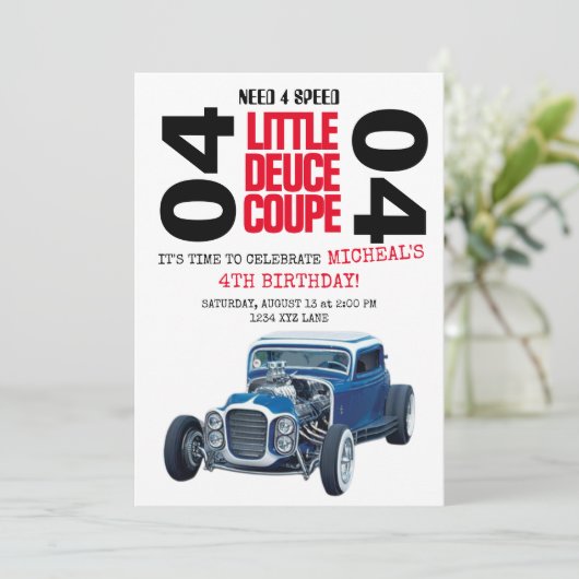 BEHOEFTE 4 SNELHEIDSDUUR Coupe Car Birthday-uitnod Kaart (Staand voorkant)