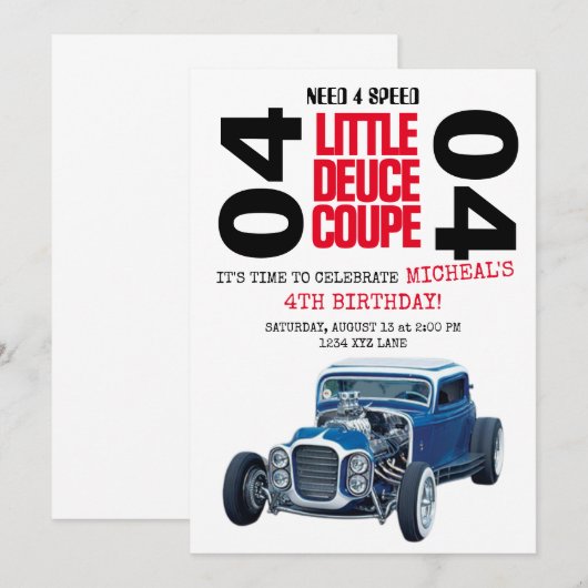 BEHOEFTE 4 SNELHEIDSDUUR Coupe Car Birthday-uitnod Kaart (Voorkant / Achterkant)