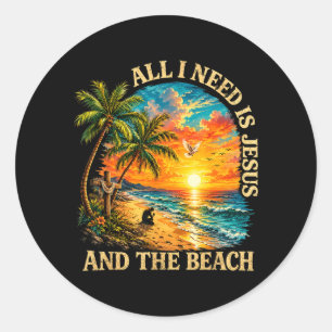 Behoefte Is Jezus En Het Strand Retro Christelijke Ronde Sticker