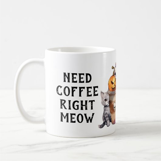 BEHOEFTE KOFFIE RECHT MEOW Schattige Halloween Fun Koffiemok (Links)