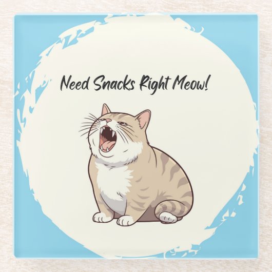 Behoefte Snacks Recht Meow Glass Onderzetter (Voorkant)