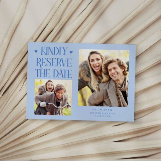 Behoud 2-Foto Ijsblauw Huwelijk Save The Date