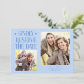 Behoud 2-Foto Ijsblauw Huwelijk Save The Date (Staand voorkant)