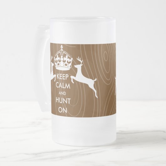 BEHOUD CALM EN HUNT OP TWEE Pansende Hout Graan Matglas Bierpul (Voorkant links)