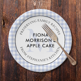 Behoud Familie Recepten Periwinkle Blauw Monogram Papieren Bordje