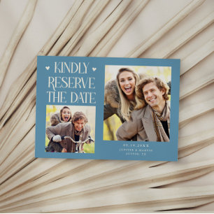 Behoud graag 2-Foto Denim Blauwe Huwelijk Save The Date